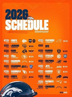 2026 Denver Broncos NFL Schedule Poster Wall Art Football Home Decor