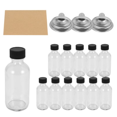 12 Stück 2 Unzen kleine Klarglasflaschen mit Deckel & 3 Trichtern - 60 ml Flaschen 8983