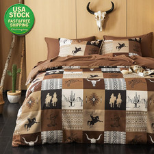 Western Comforter Set Queen 3 Piece Aztec Horse Rustic Brown Bedding
