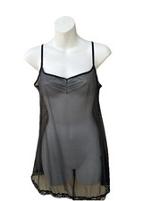 VTG 90s Victoria's Secret Black Mesh Sheer Baby Doll Chemise Grunge Goth USA XS