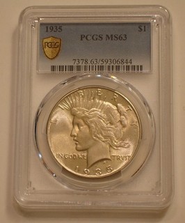 1935 P Peace Silver Dollar PCGS MS 63 frosty Very Choice BU