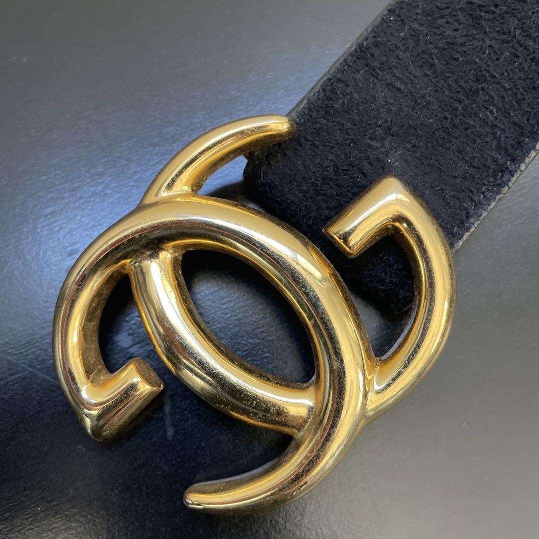 GUCCI Interlocking G Belt Suede Black × Gold #75 Ladies GUCCI Interlocking G Belt Suede Black × Gold #75 Ladies