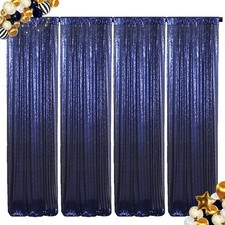 4 PCS Navy Blue 2x8ft Sequin Glitter Backdrop Curtains Photo Party Background