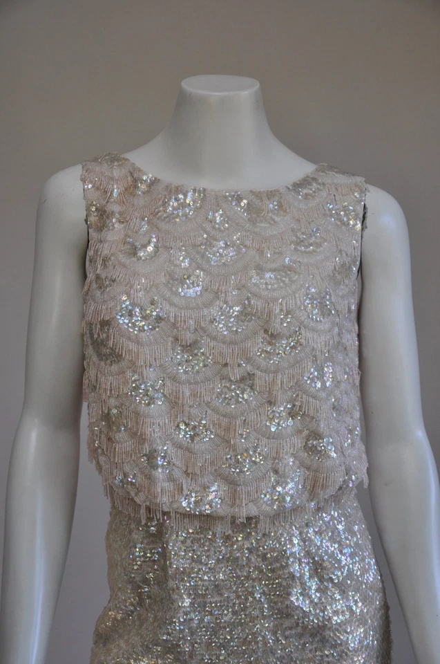 Vestido de novia de fiesta vintage años 60 arco iris iridiscente rosa azul con cuentas lentejuelas XS Foto 2 de 4