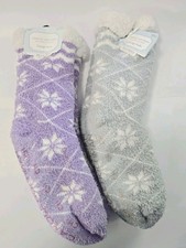 Carole Hochman Lounge Socks Plushfill Shoe Size:4-10    Purple  Grey Snowflakes