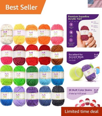 20 Vibrant Acrylic Yarn Skeins - 438 Yards Ideal for Knitting and Crocheting