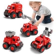 Fire Truck Toys for Toddlers Age 1-3   4 Pack Push and Go Fire Vehicles Set Red