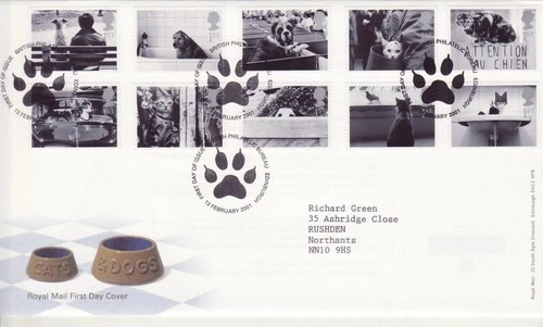GB Stamps First Day Cover Cats and Dogs, pets, animals SHS Paw Print 2001