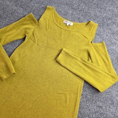 Patrizia Luca Milano Cold Shoulder Sweater Dress S Mustard Yellow Long Sleeve