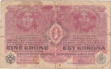 AUSTRIA HUNGARY 1 KRONEN  KORONA 1916 Series 7315 Serial Number 7000+ USED