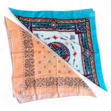 Vintage 1970s Southwestern Aztec Bird Faded Orange Bandanna Lot