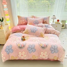 Pink Floral Kids Duvet Cover Set Queen Cute Kawaii Bedding Set Snowflake Fluf...