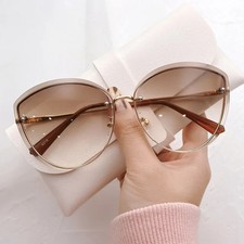 Oval Rimless Sunglasses Gradient UV400 Lenses Metal Frame Women Driving Glasses