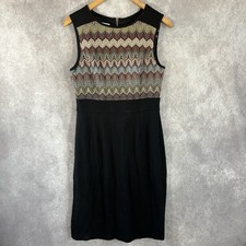 Maggy London Sheath Dress Womens 10 Black Sleeveless Geometric Pattern Lined Zip