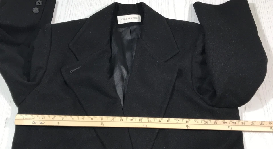 Vintage Jones New York Wool Trench Coat Women XL Black Double Breasted Long 90s - Image 3 of 4