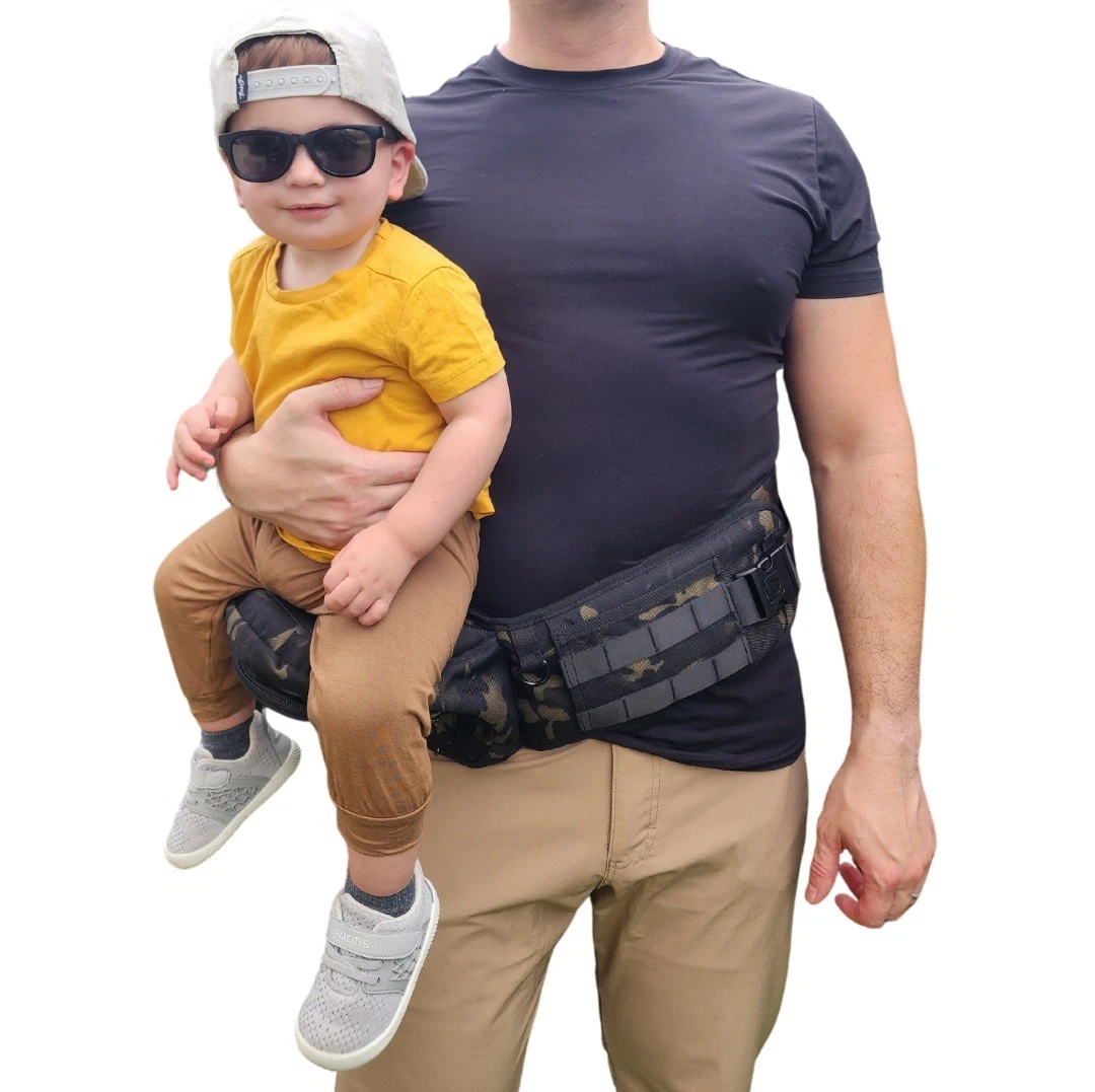 Tactical Baby Hip Carrier Black Camo with Molle & Carabiner Newborn Toddler Men