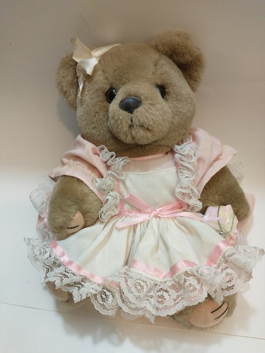 Vintage Bearly People 12" Movable Legs Teddy Bear Pink Lace Victorian Dress - Picture 2 of 19