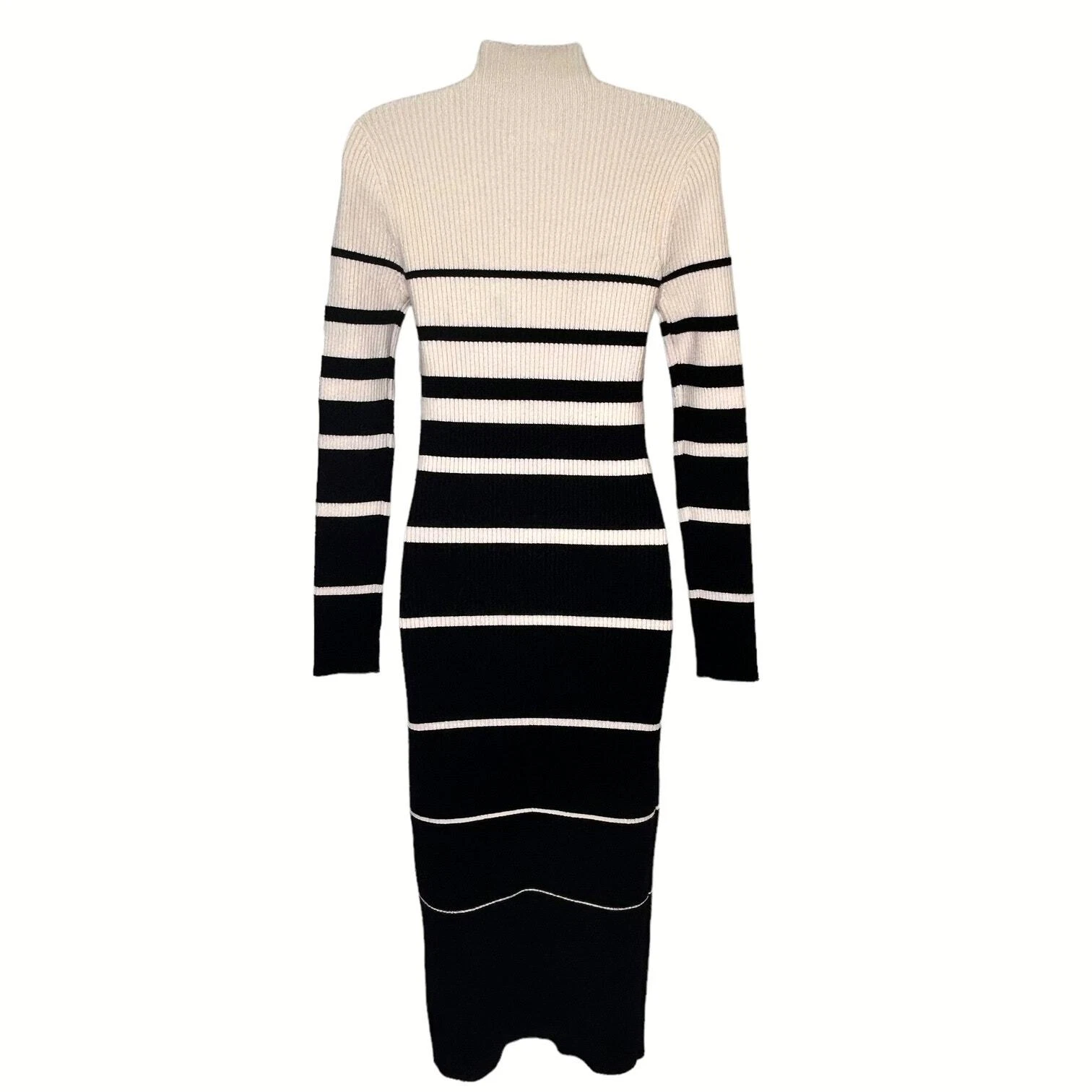 OFF WHITE Abito maglione midi Stitchdrop nero bianco sporco righe finto collo maglia a costine SM