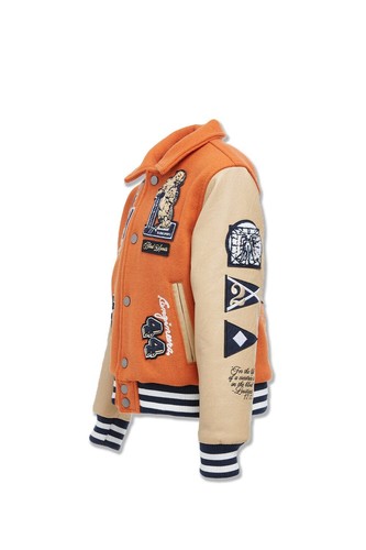 JORDAN CRAIG Carpe Diem VARSITY TEAM JACKET WOOL PATCH ORANGE TAN KIDS BOYS 8-16 - Picture 3 of 9