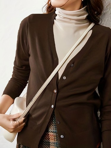 Autumn Women Cardigans Single V-neck Solid Knitted Sweater Slim Female - Picture 19 of 28