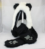 Panda Animal Hood Faux Fur Hat With Warm Scarf Mittens Ears And Paws Spirit New. Panda Animal Hood Faux Fur Hat With Warm Scarf Mittens Ears And Paws Spirit New.