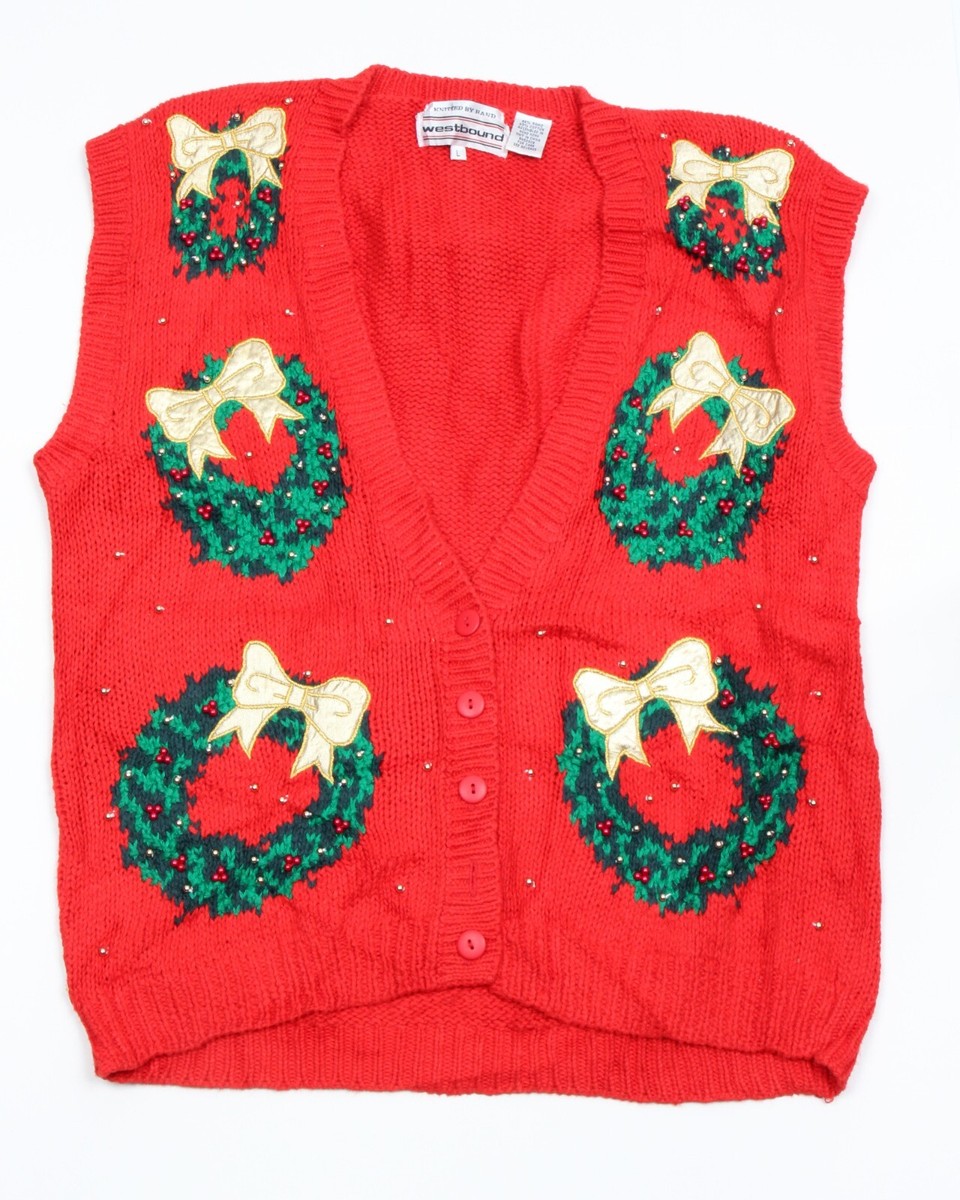 Red Vintage UGLY Christmas Sweater Vest LADIES LARGE