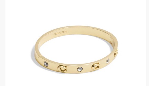 COACH Gold Tone Pegged Signature & Pearl & Glass Stone Hinged Bangle ~ NEW