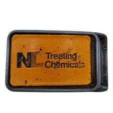 NL Treating Chemicals Belt Buckle Yellow Vintage Distressed Well Worn