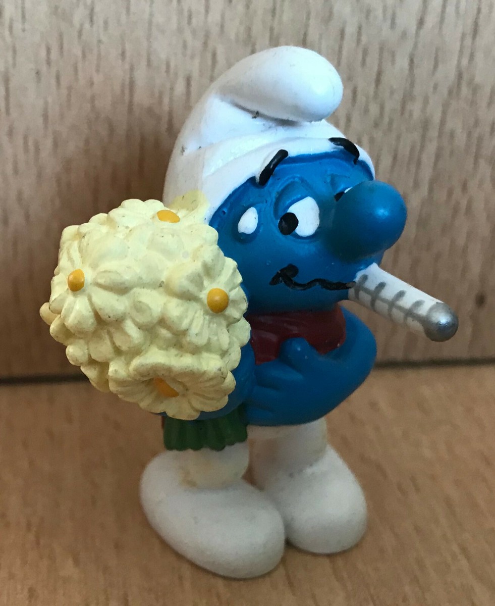 Figurine Schleich Schtroumpf (Smurf) Le Malade Au Bouquet De Fleur - Réf. 20752 - Édition McDonald's - Neuf