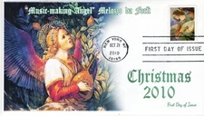 AO 4477-3, 2010, Angel with Lute, Standard Postmark, Add-on Cachet, First Day Co
