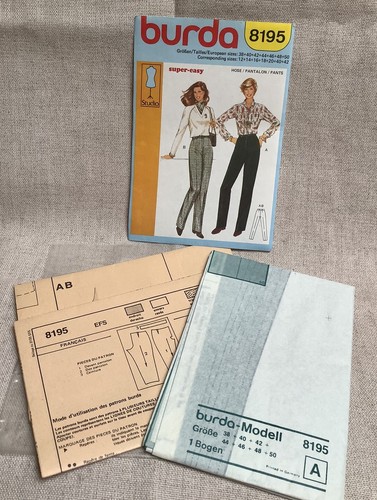 Burda Sewing Pattern 8195 Pants Size 12 - 16 Uncut FF - Imagen 2 de 2