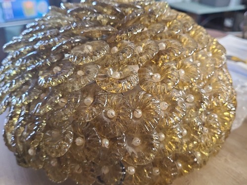 Vintage Murano Amber Glass Flushmount Light Basket - Picture 2 of 9