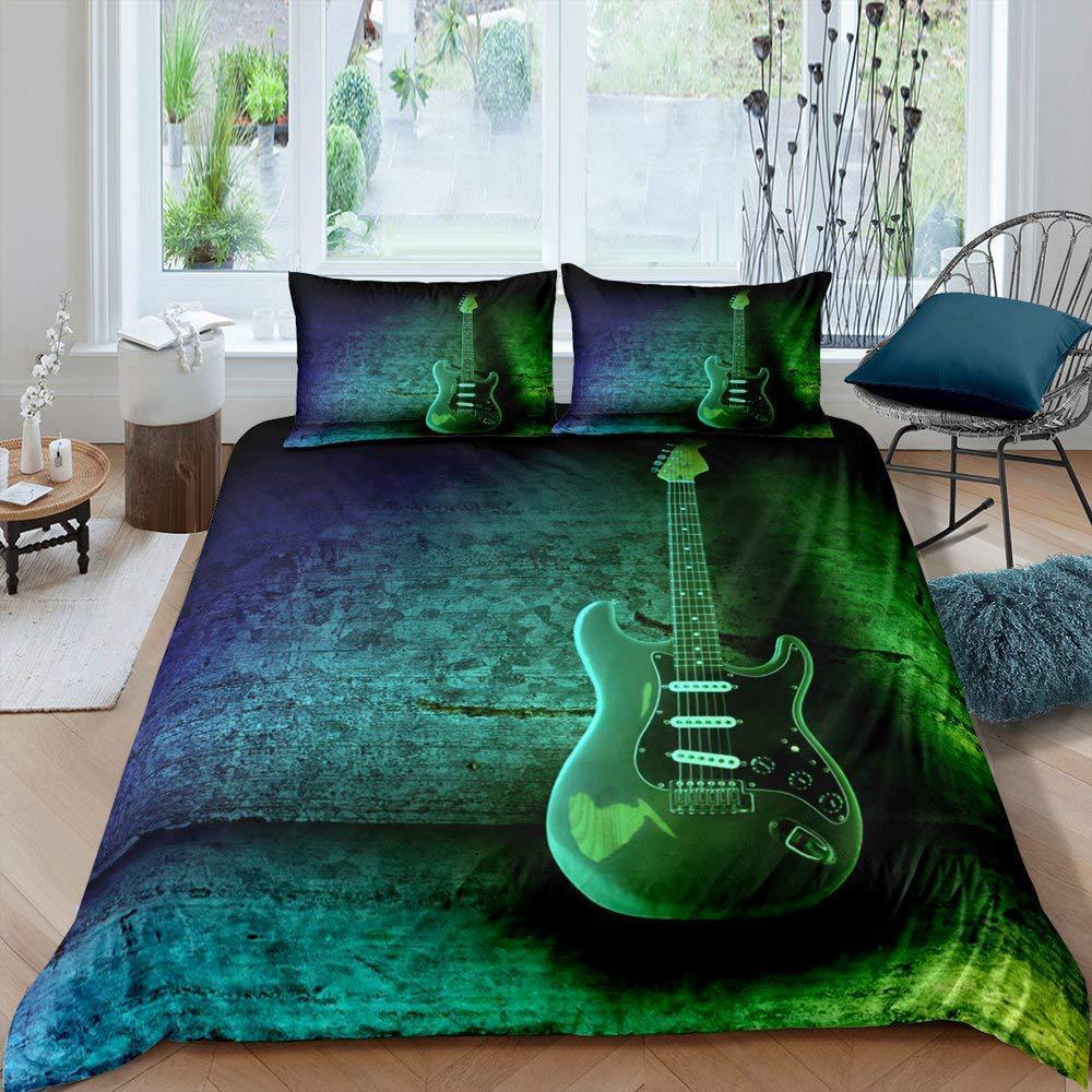 Art Guitar Musical Instrument Duvet Cover Quilt Cover Pillowcase Bedding  Set New