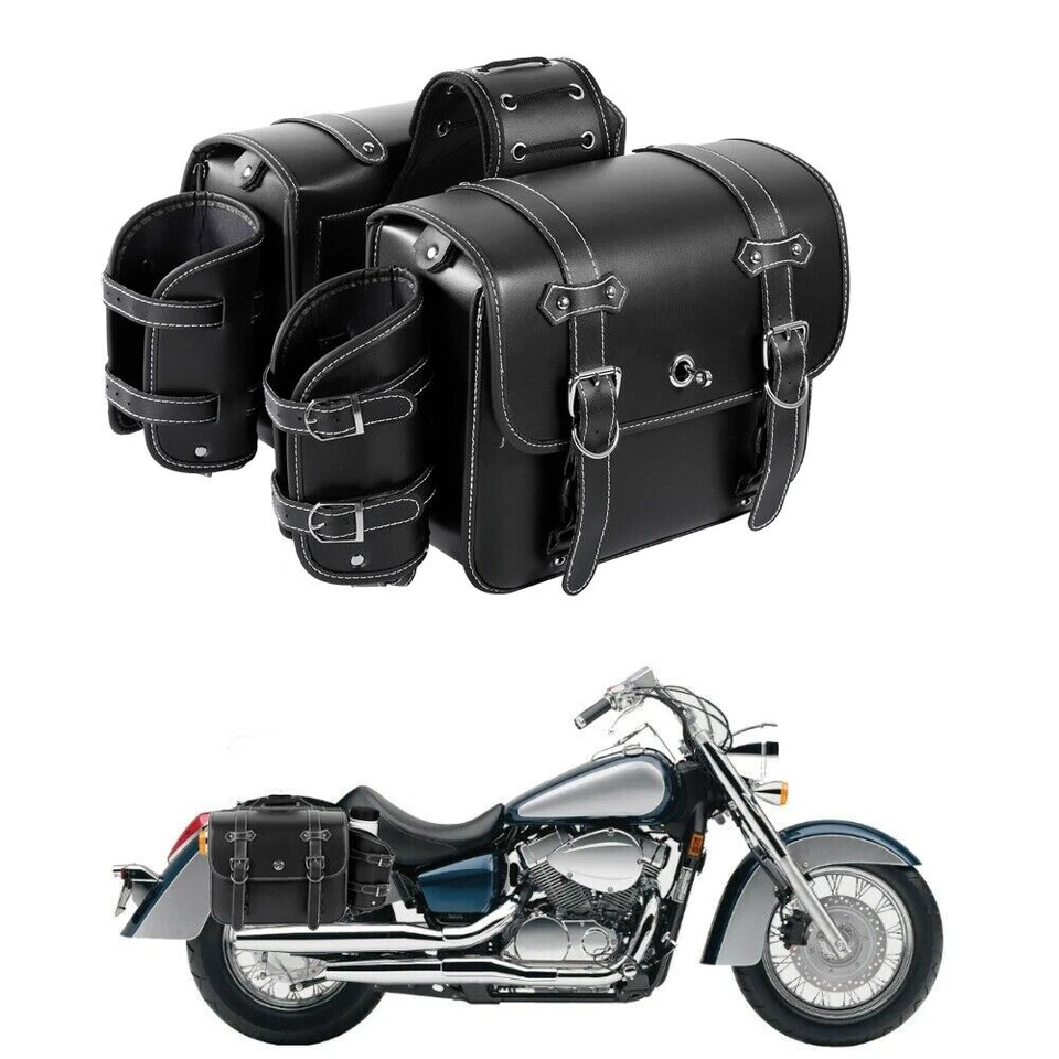 Side Saddle Bags with Cup Holder for Yamaha V-Star XVS 650 1100 Custom Silverado Foto 3 de 4
