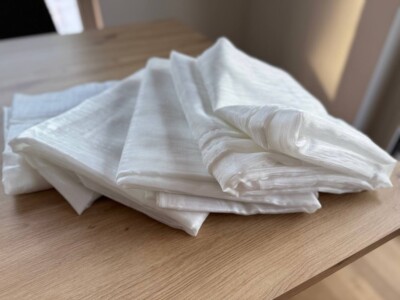 4PCS White Voile Curtain with Ruffle Tape, Linen Effect, Semi- Transparent