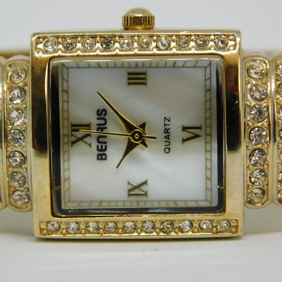 Vtg Woman\'s Watch - Benrus Quartz Silver Tone, Rhinestones, Cuff Style, New Batt Vtg Benrus Ladies Silver Tone Stainless Wind Up Wrist Watch  main image 2