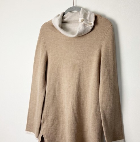 Ann Taylor Camel Tan Long Sleeve Sweater Gold Buttons XS Top Shirt Turtleneck - Picture 3 of 4