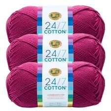 (3 Pack) Lion Brand Yarn 761-142G 24/7 Cotton® Yarn, Rose