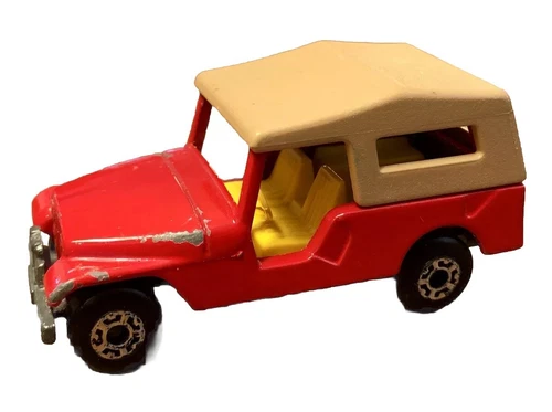 Lesney England 1977 Matchbox Superfast No 53 Jeep CJ6 - Red Tan Top SILVER BASE