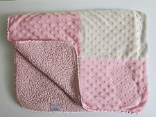 Crib mates Baby Blanket Pink Gray White Sherpa Minky Dots Patchwork Square Bumps