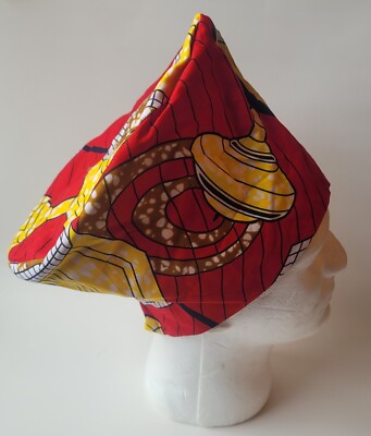 Chef Hat Adjustable Geometric Yellow Red Black Adult Kitchen Cooking Cap Elastic