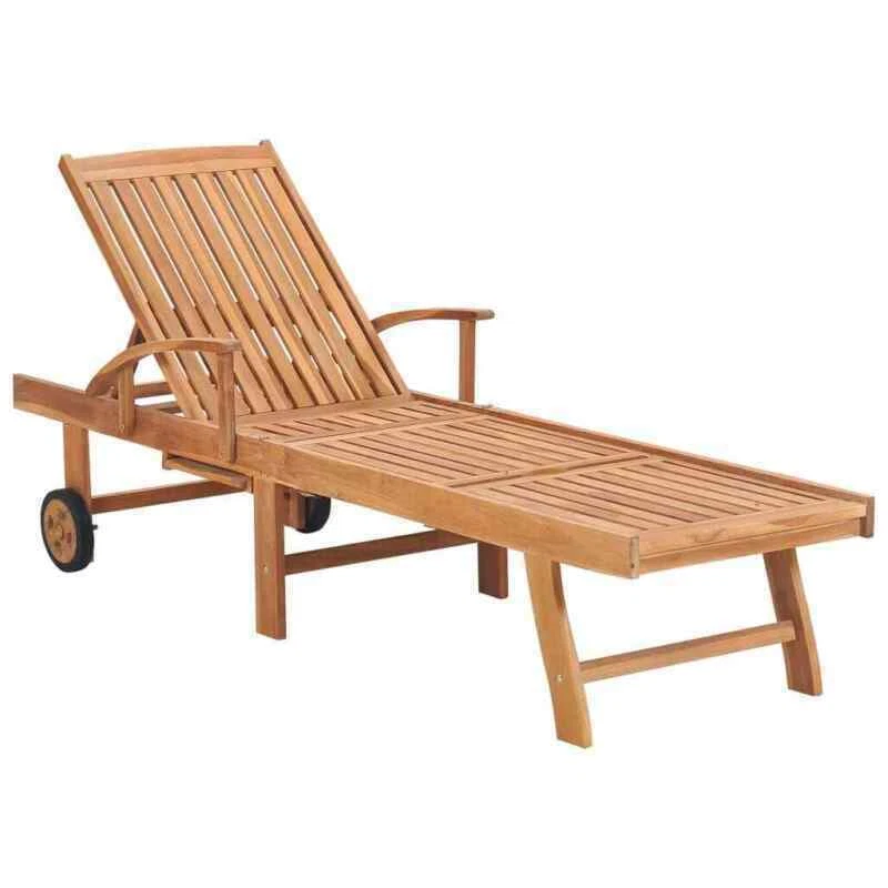 Teak Hard Wood Outdoor Reclining Chaise Lounge Chair Sunbed Pool