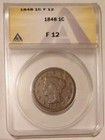 Nice!! 1848 Braided Hair Large Cent Coin 1c Anacs Straight Grade F12