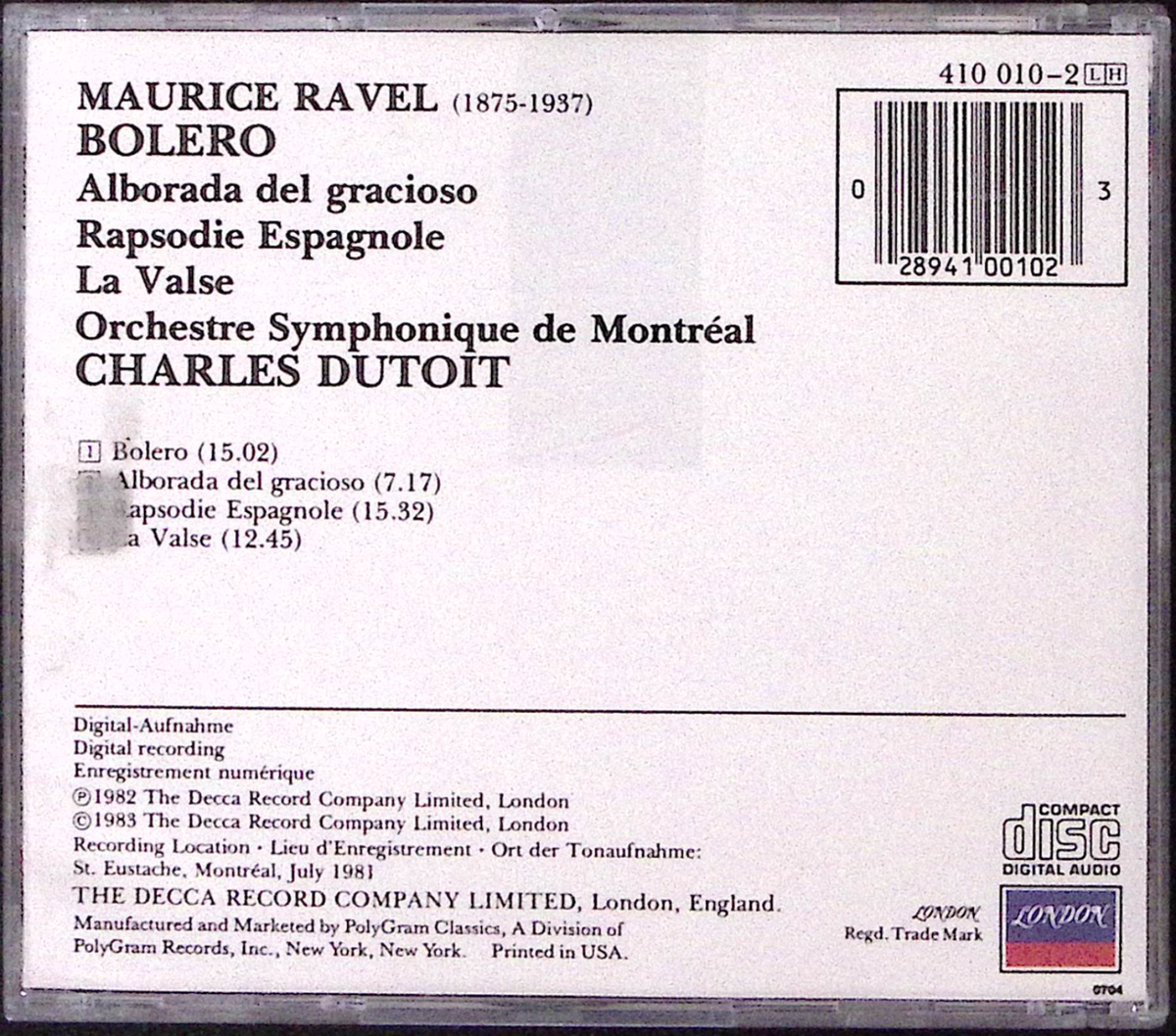 (CD)Favourite Rhapsodies／Charles Dutoit CHARLES DUTOIT ORCHESTRE SYMPHONIQUE DE MONTREAL RAVEL