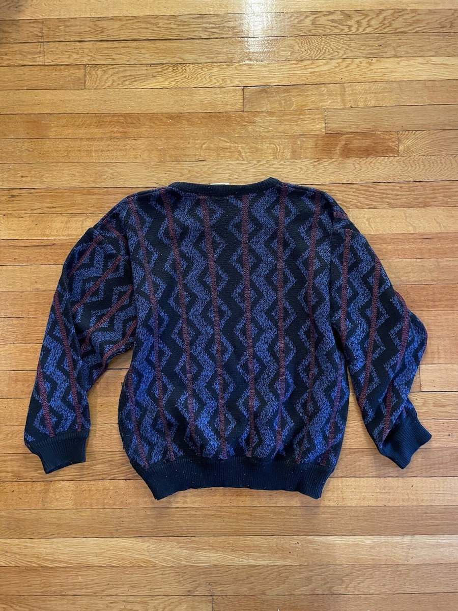 Vintage Aitch Crew Neck Medium Long Sleeve Knitted Sweater Blue