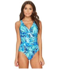 LAUREN RALPH LAUREN Exotic Paisley Twist Underwire One-Piece Blue 16