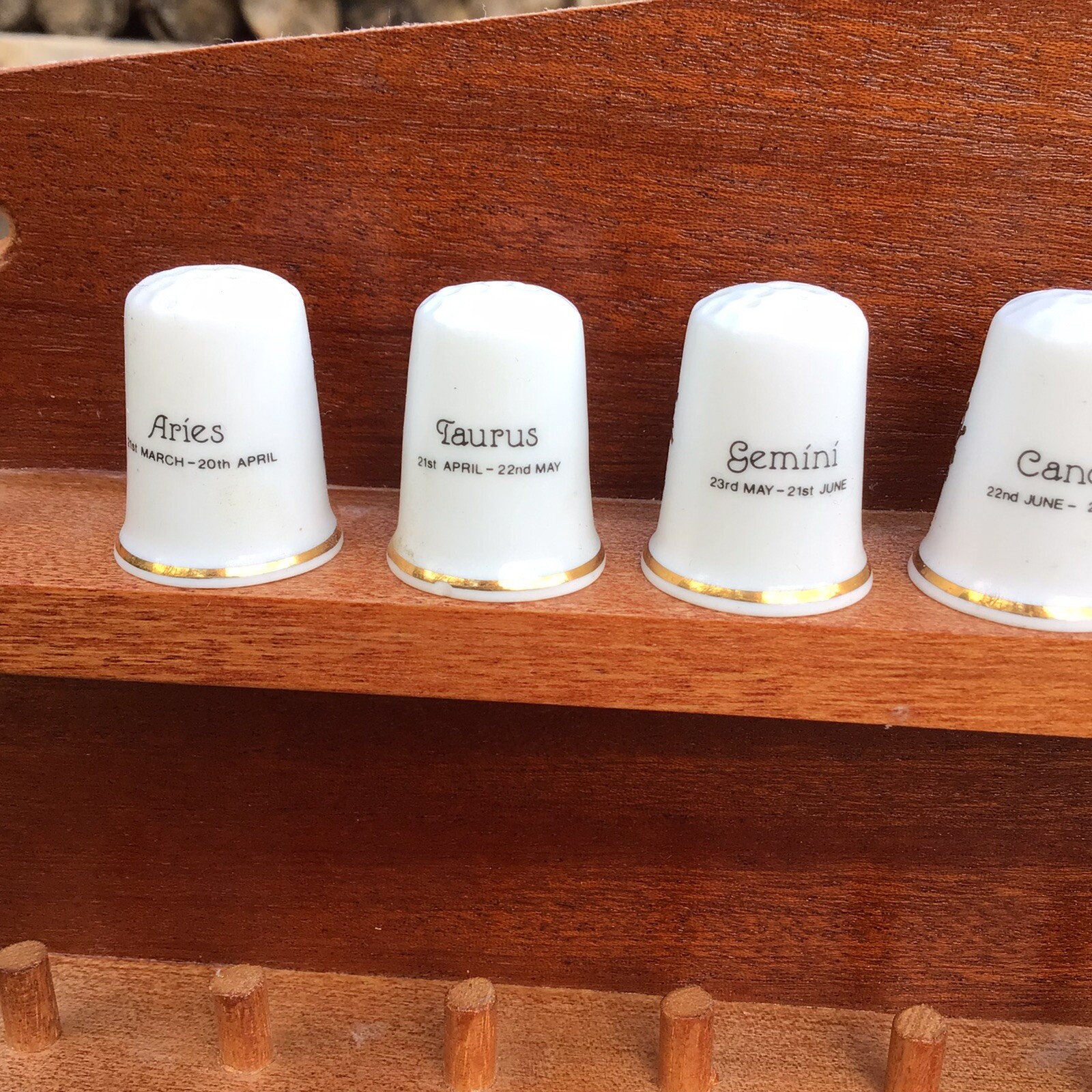 9 Vintage Birchcroft China Zodiac Thimbles - Missing 3