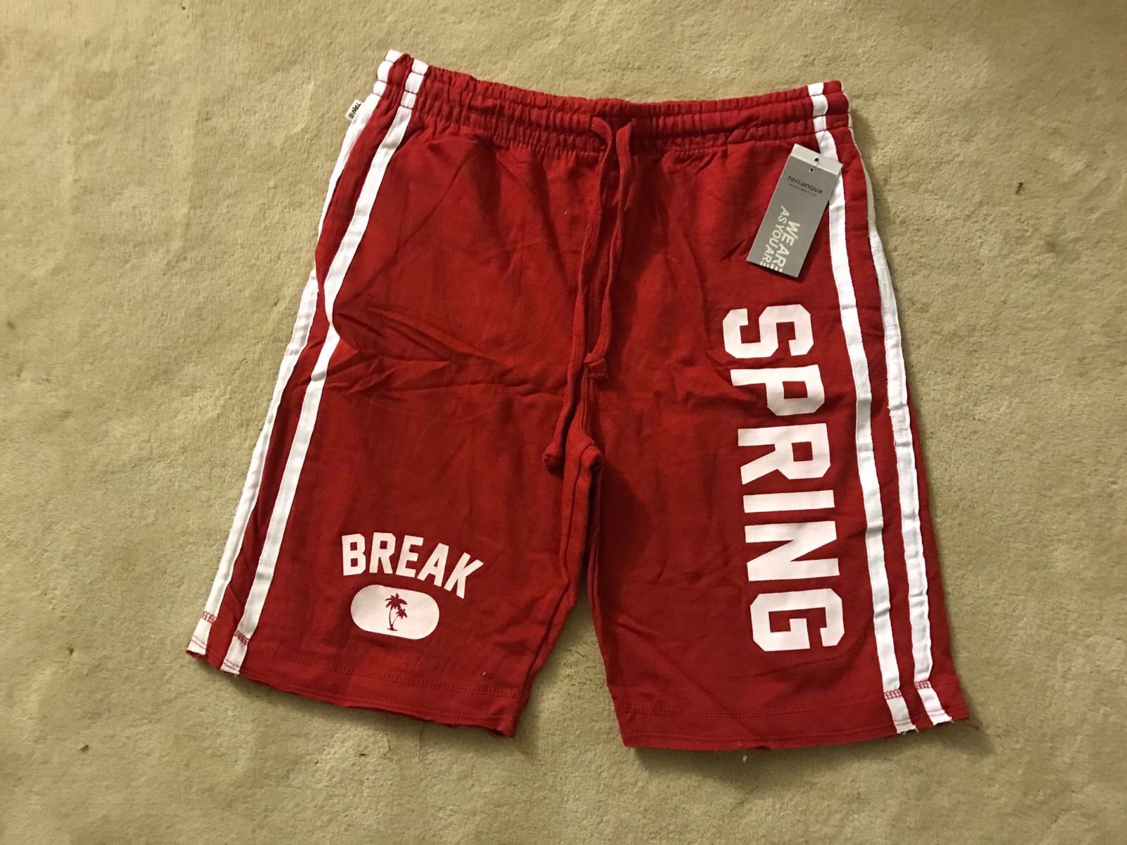 red sweatpant shorts