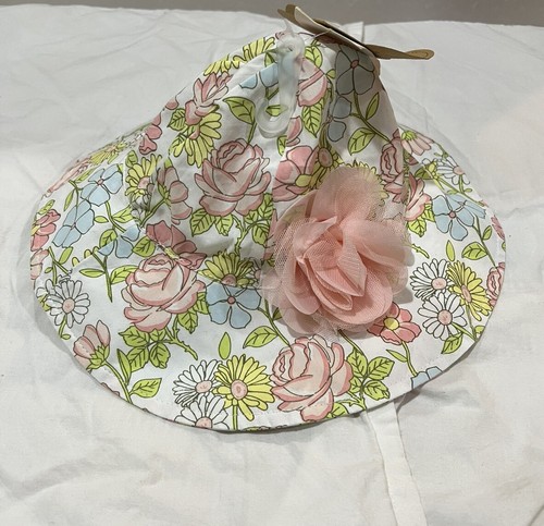 NWT Baby Essentials Floral Sun Beach Summer Hat Size 0-12 Mon Adjustable Strap