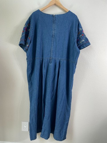 Vintage Jane Ashley Woman Plus 3X Floral Embroidered Denim Midi Dress - Picture 13 of 13